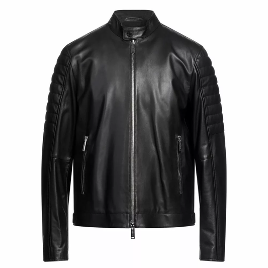Men’s Black Quilted Leather Cafe Racer Jacket