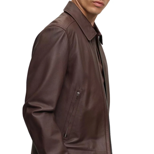 Men’s Allan Lambskin Dark Brown Leather Jacket