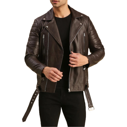 Men’s Quilted Brown Moto Leather Jacket