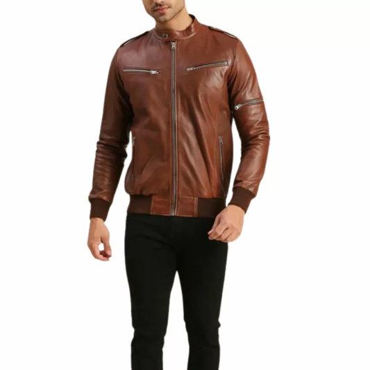 Men’s Vintage Brown Leather Bomber Jacket