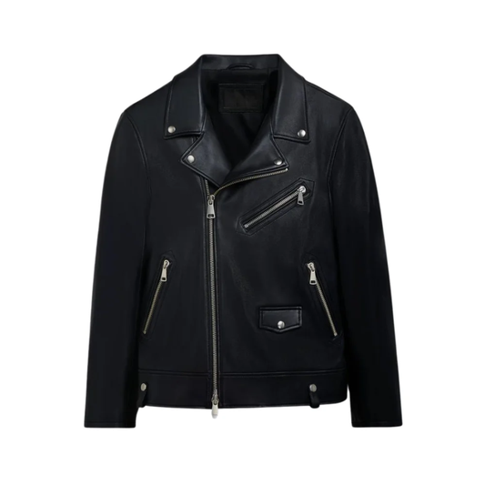Men’s Charles Black Suede Leather Biker Jacket with Snap Belt Loops