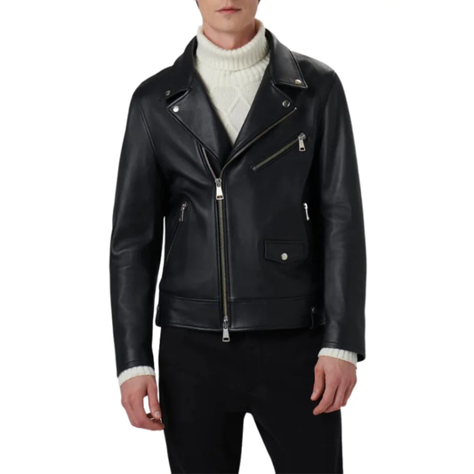 Men’s Charles Black Suede Leather Biker Jacket with Snap Belt Loops