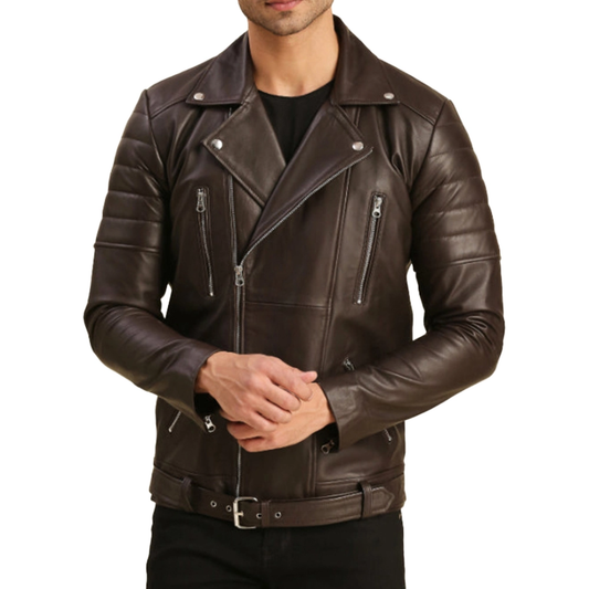 Men’s Quilted Brown Moto Leather Jacket