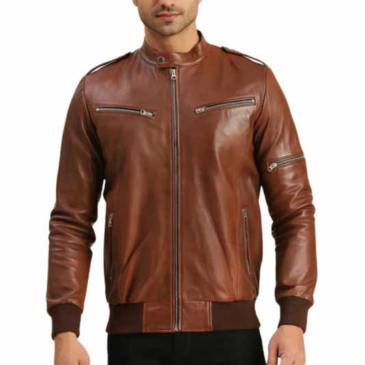 Men’s Vintage Brown Leather Bomber Jacket