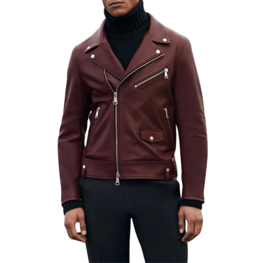 Men’s Edward Maroon Biker Leather Jacket