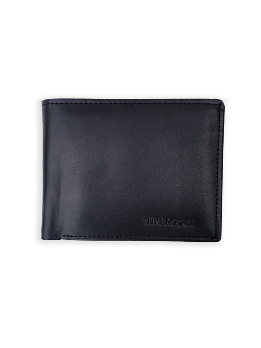 Black Leather Bi-Fold Wallet with Secure Zip Pocket