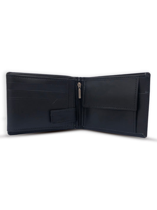 Black Leather Bi-Fold Wallet with Secure Zip Pocket
